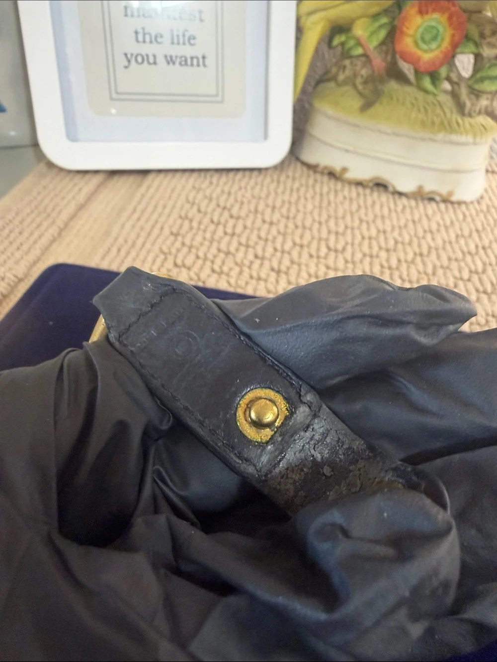 Coach Black Leather Key Fob with Brass Clip